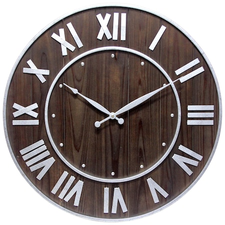 Infinity Instruments Wine Barrel - 23" Round Dark Brown Wood Clock, Open Face Silent Movement 14575DB